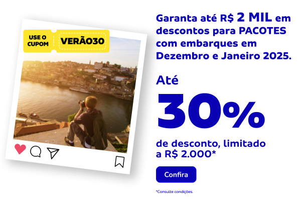  Garanta até R$ 2 MIL em descontos para PACOTES com embarques em Dezembro e Janeiro 2025. 